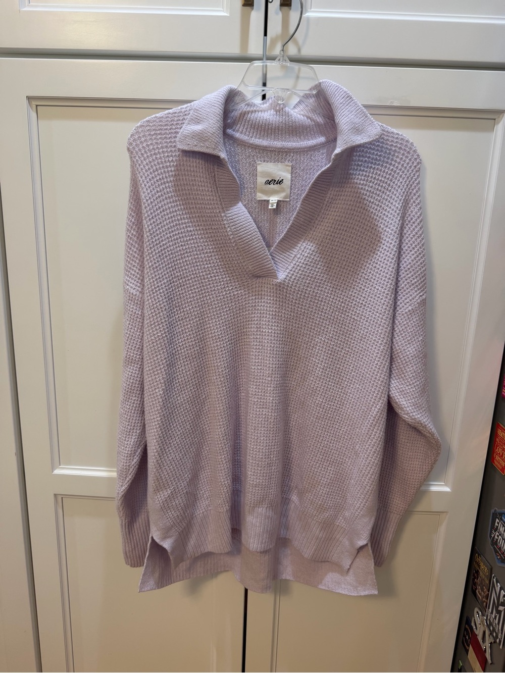 aerie Lavender V-Neck Waffle Knit Pullover